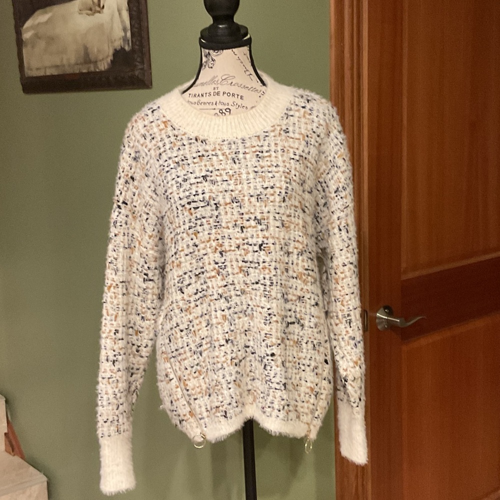 Bobeau Textured Knit Sweater Size Zippers, Size L